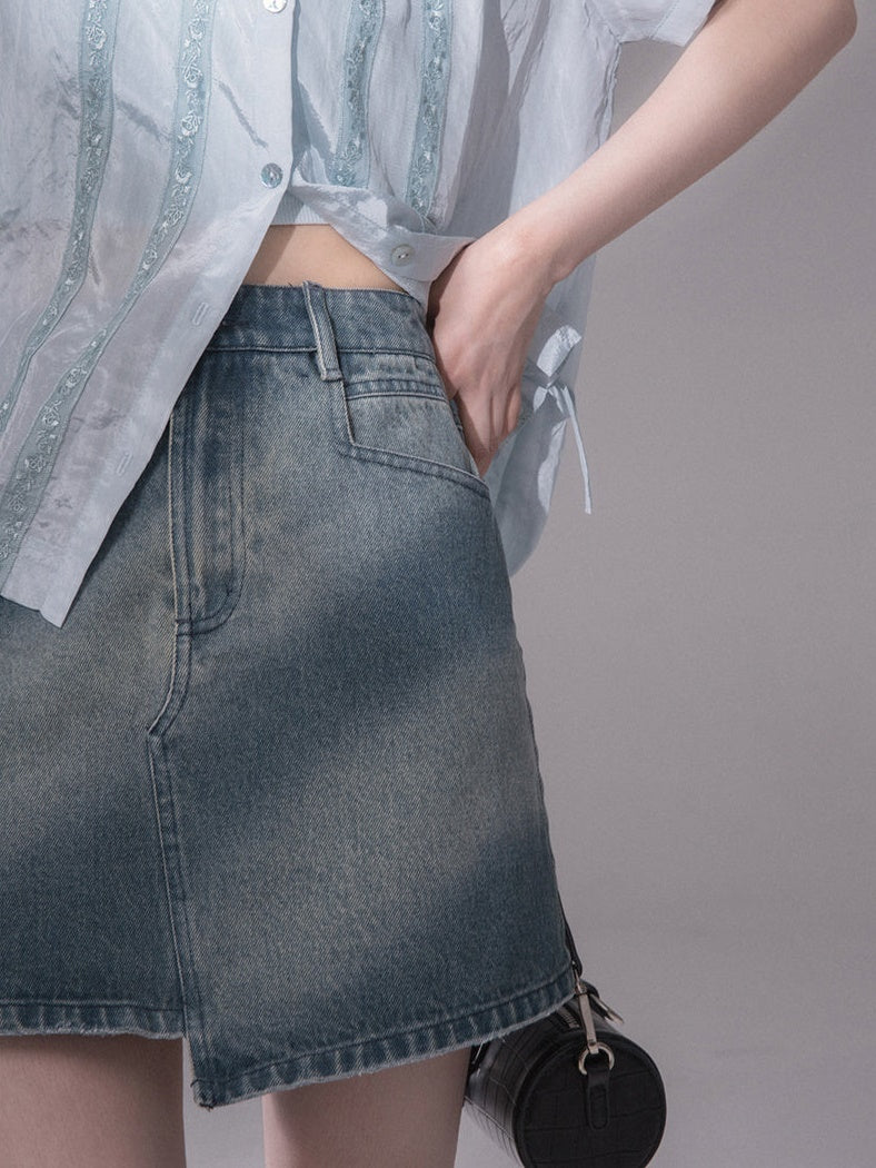 Asymmetry Denim Short Skirt