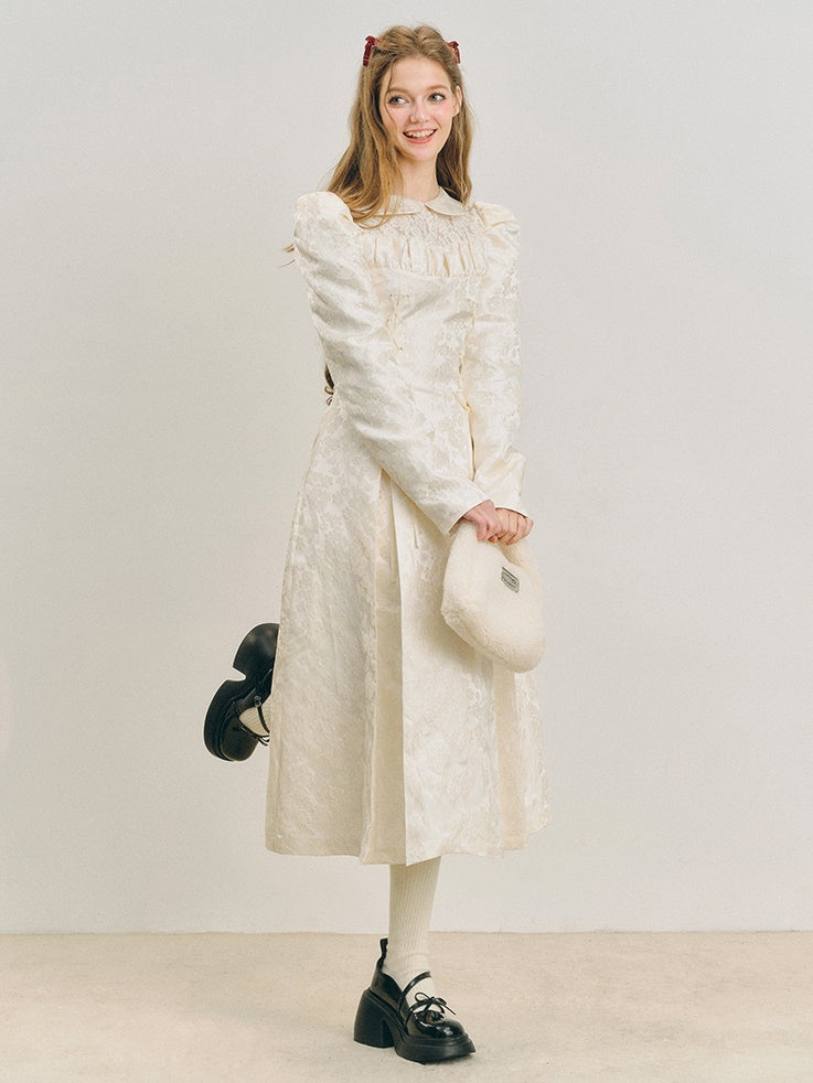 Jacquard Lace-Up Tuck Pleated Dress