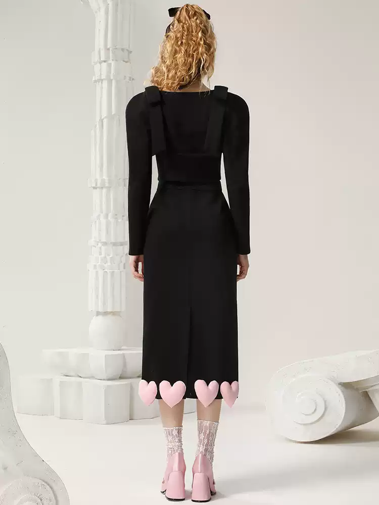 Set-Up Heart Nichi Ribbon Cat Cute Blouse&Long-Skirt