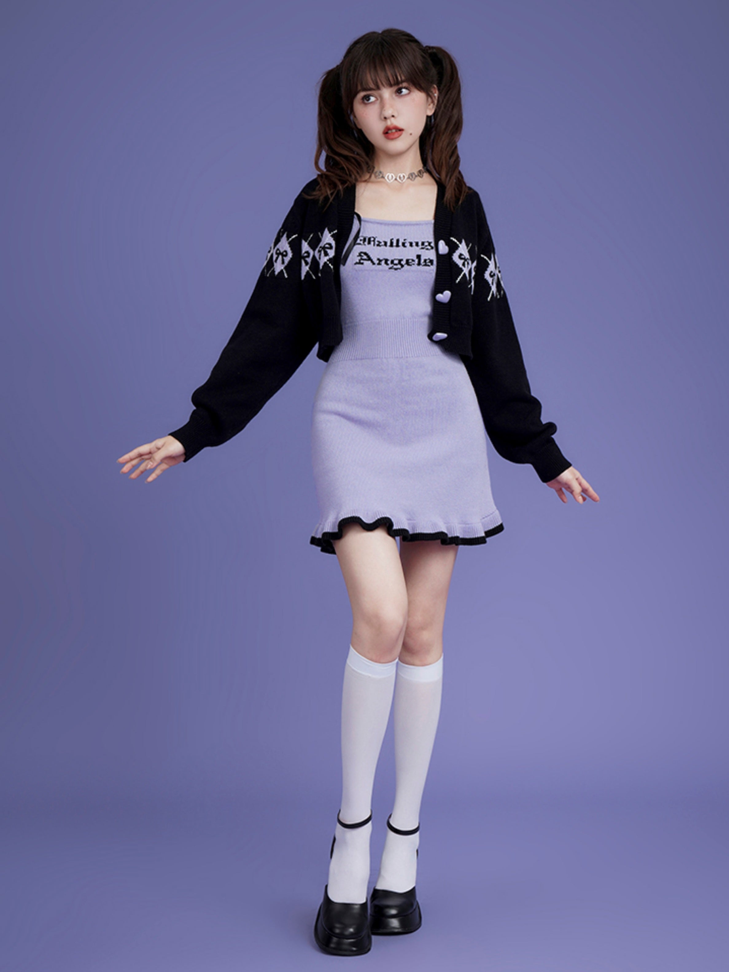 Knitted Sleeveless Logo One-piece & Short Cardigan