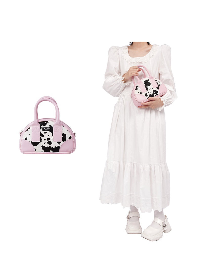 소 패턴 가죽 미니 메신저 백