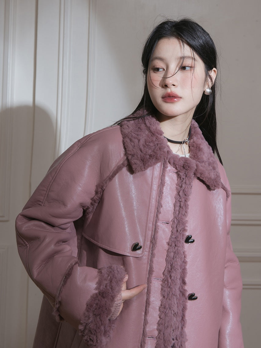 Fur Collar PU Leather Jacket