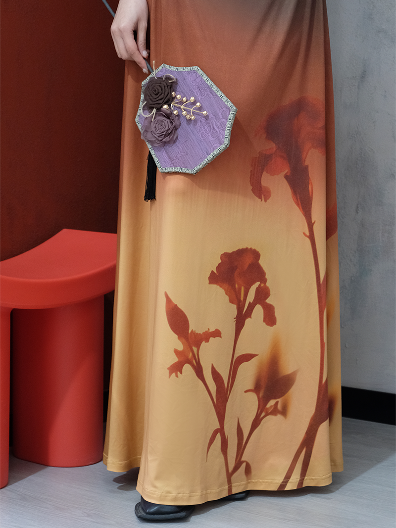 Gradation Printed Elastic Slim Fit Suspender Dress