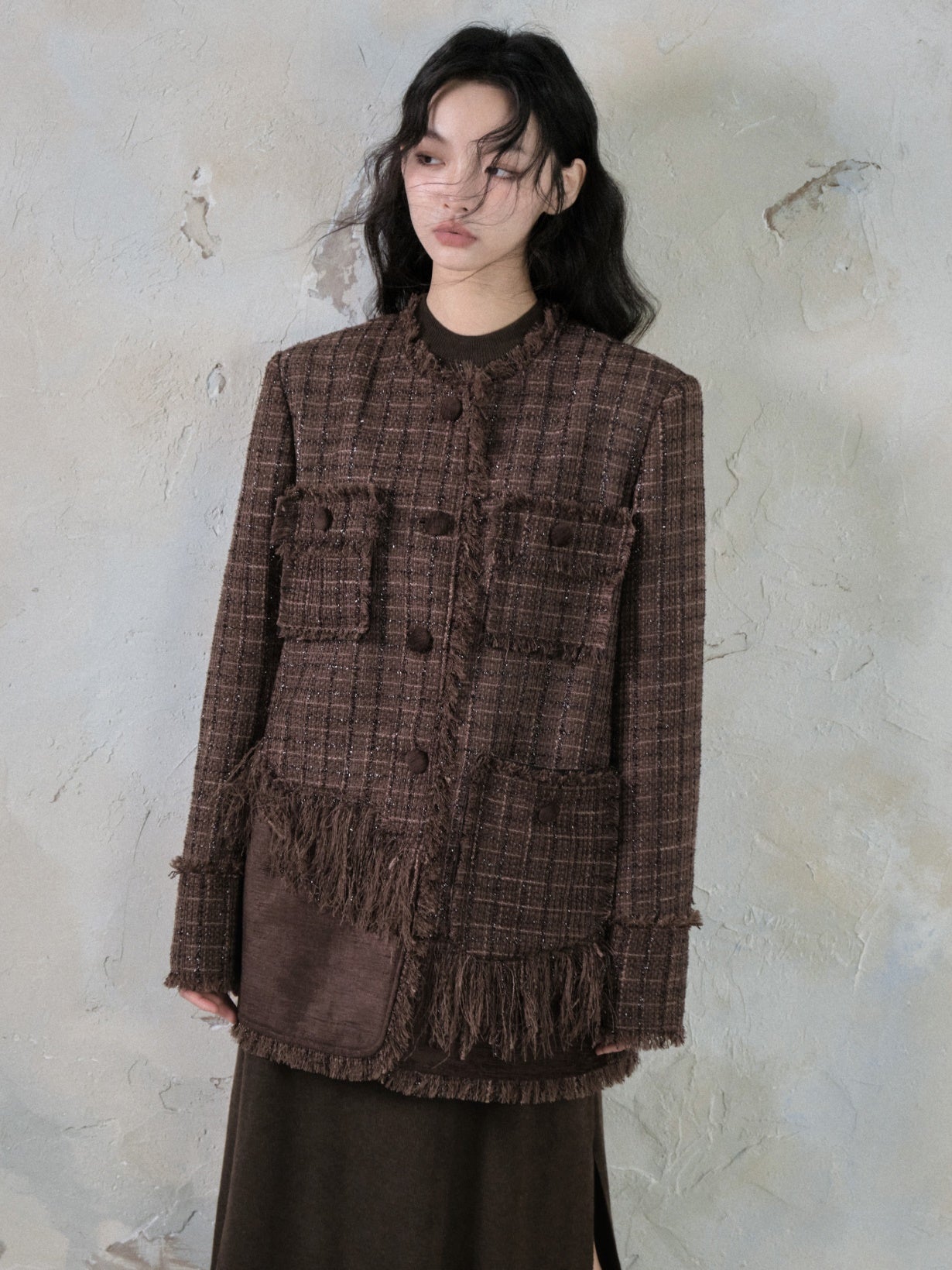 Tweed Loose Tassel Short Coat