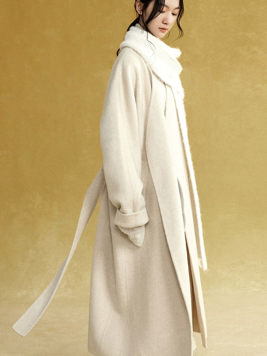 칼라가없는 긴 양면 가운 코트