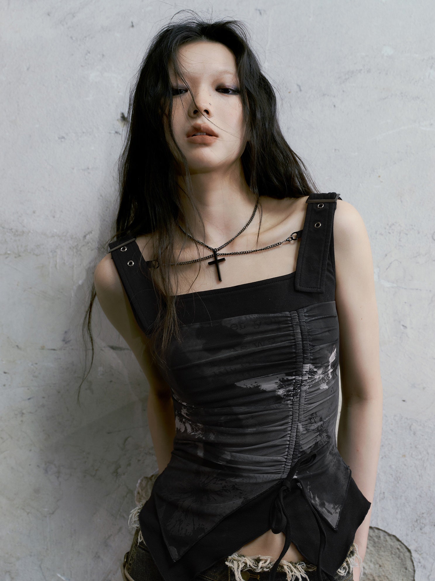 Punk Butterfly Mesh Suspenders Top