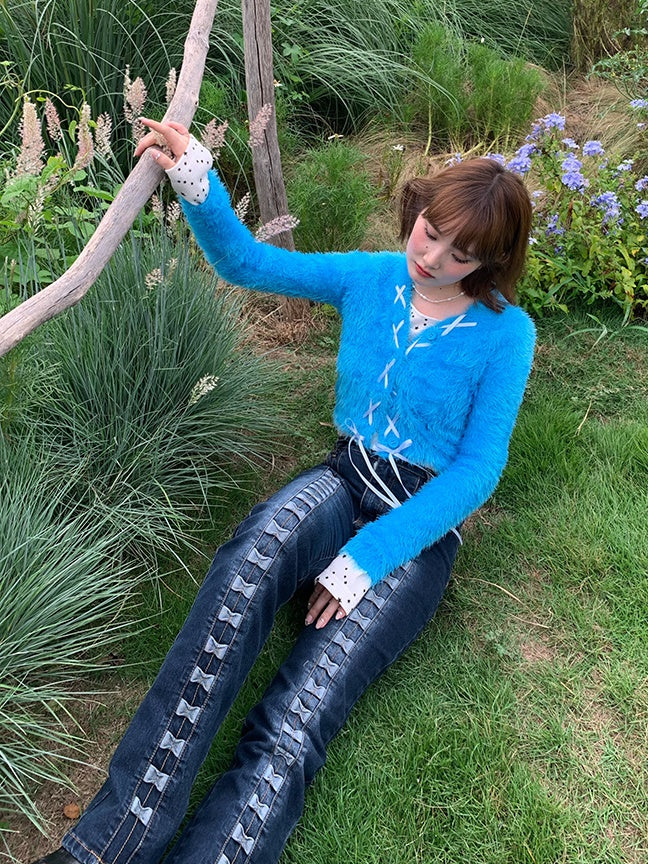 Niche Retro Washed Bow Jeans