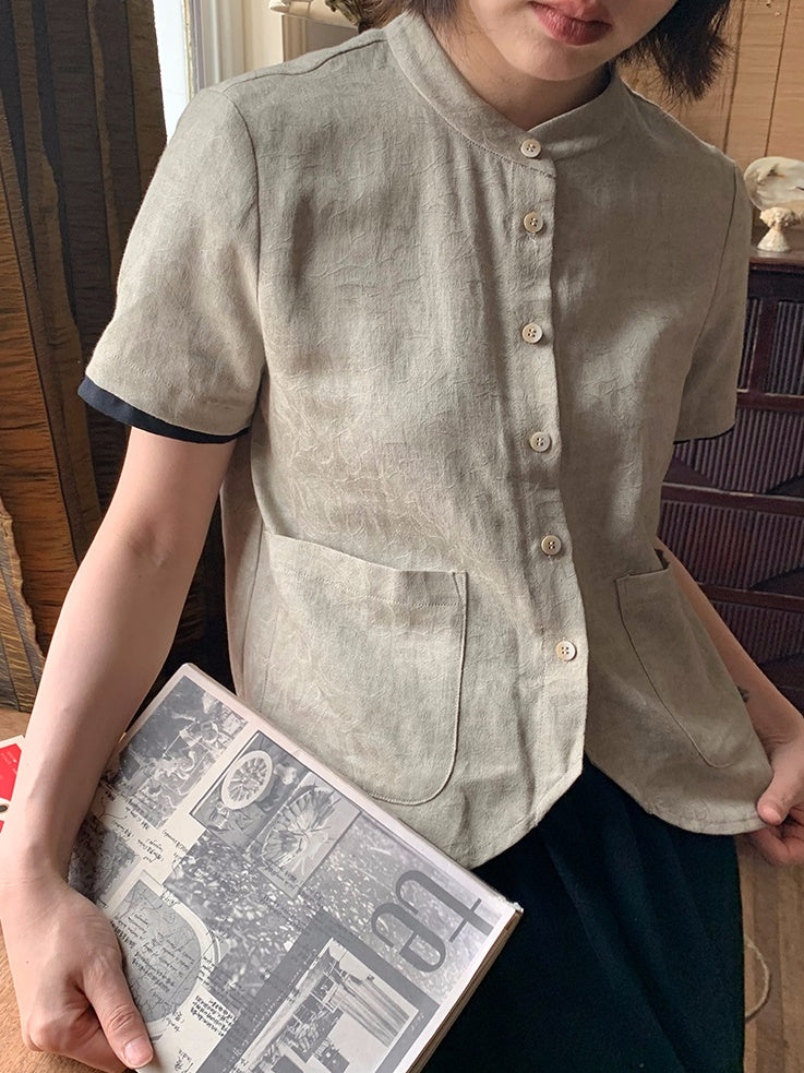 스탠드 칼라 단락 셔츠 재킷