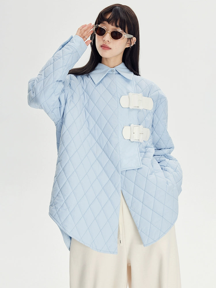 장식용 가죽 라펠 마름모 퀼팅 재킷