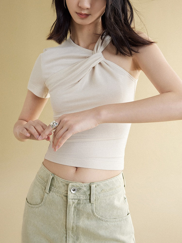 One-sleeve Kink Short T-shirt
