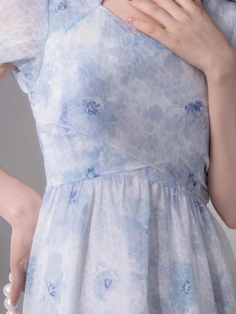 Fuzzy Printed Cross Chiffon One-piece