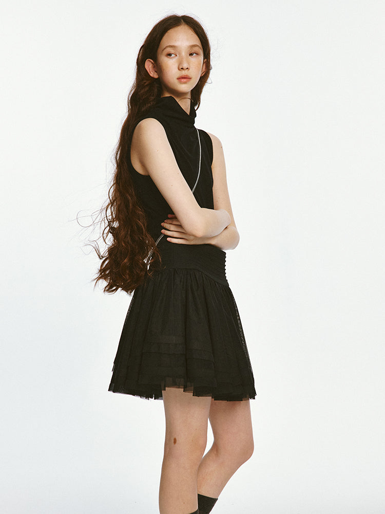 Fake Two-piece Mesh Sleeveless Dress