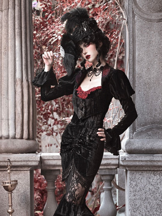 Gothic Velvet Spinnweb Court Strickjacke Top