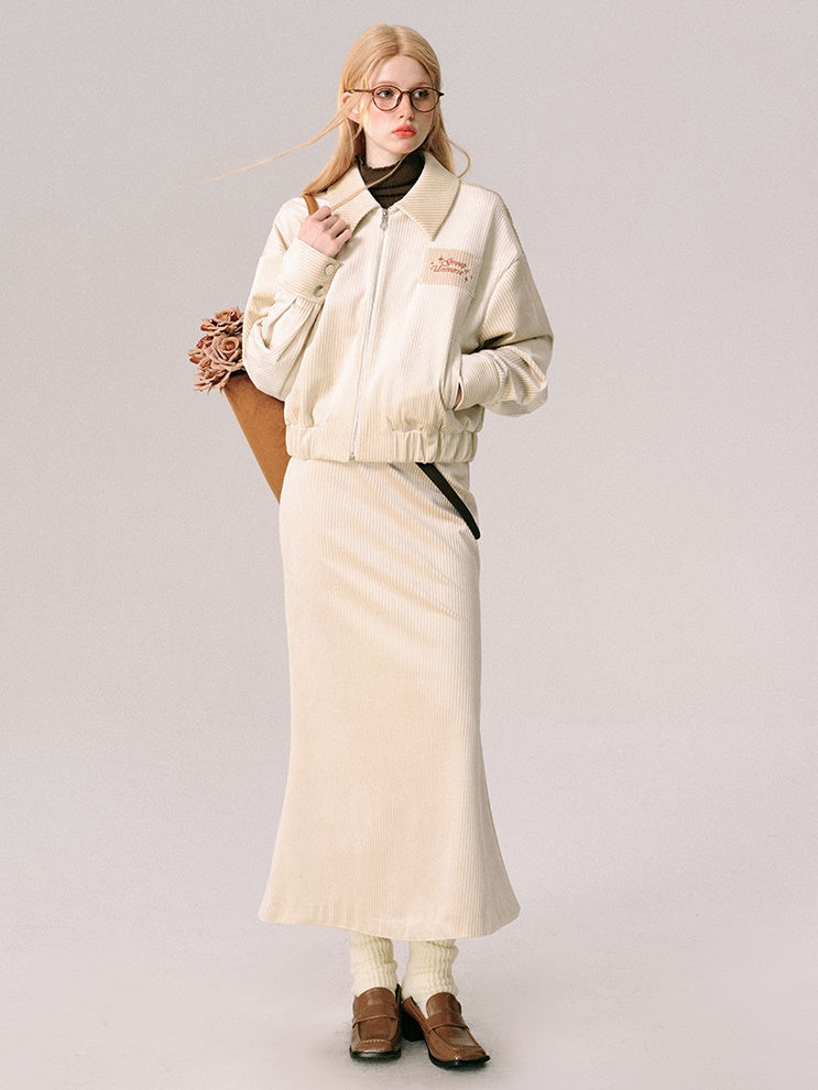 Velvet Swing Top Blouson & Mini Pleated Skirt & Long Mermaid Skirt