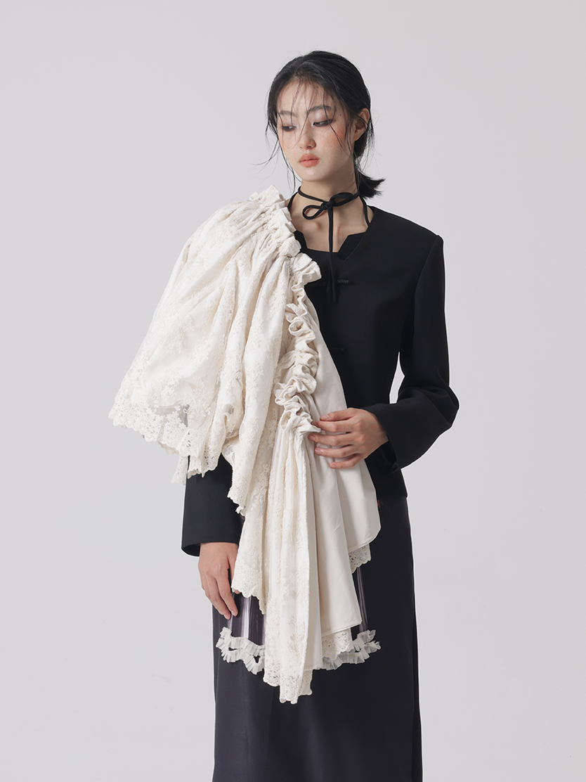 Detachable Lace V-neck Jacket & Slit Skirt