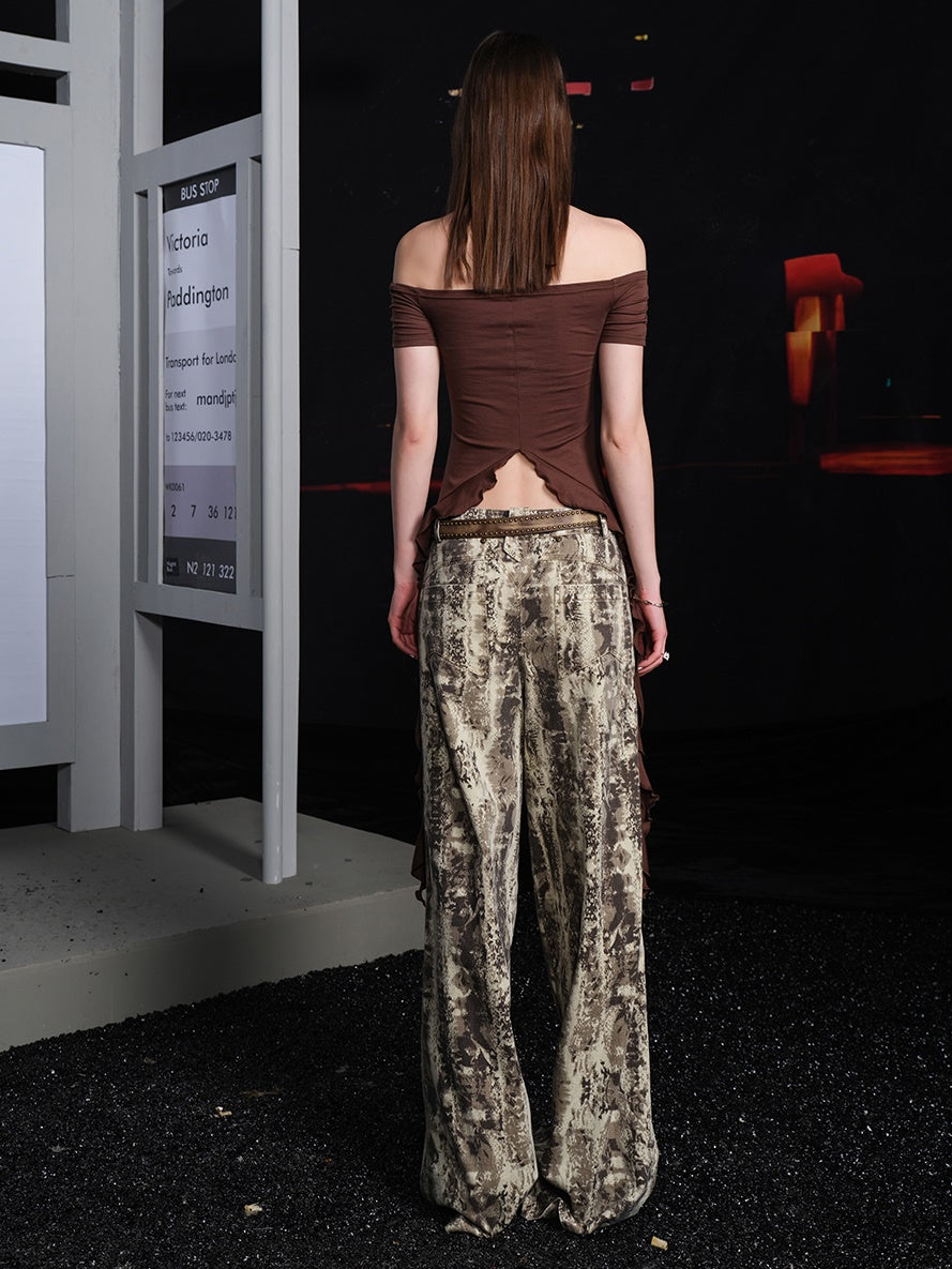 Mottled Hollow Denim Pants