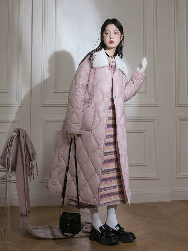 Diamond Stitch Long Down Jacket