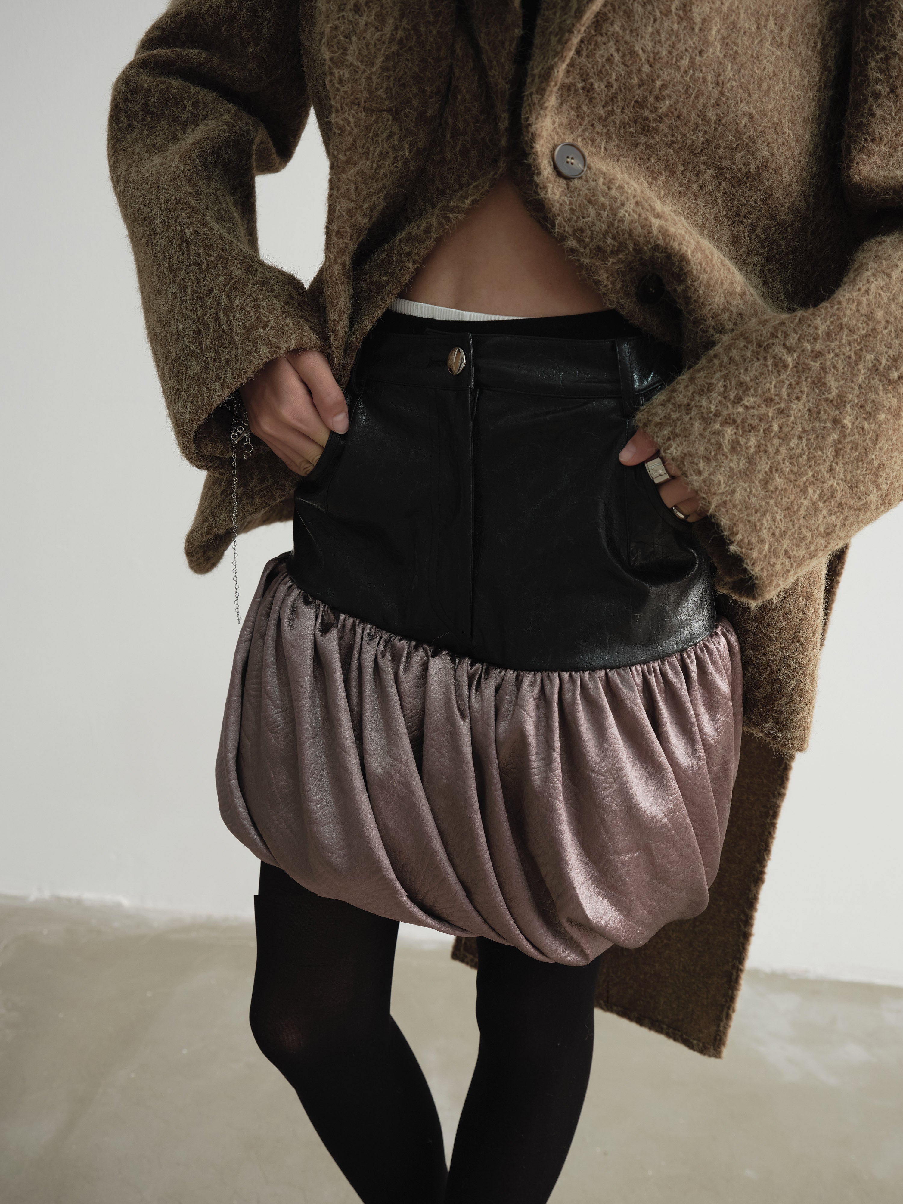 Twist Satin Stitching PU Skirt