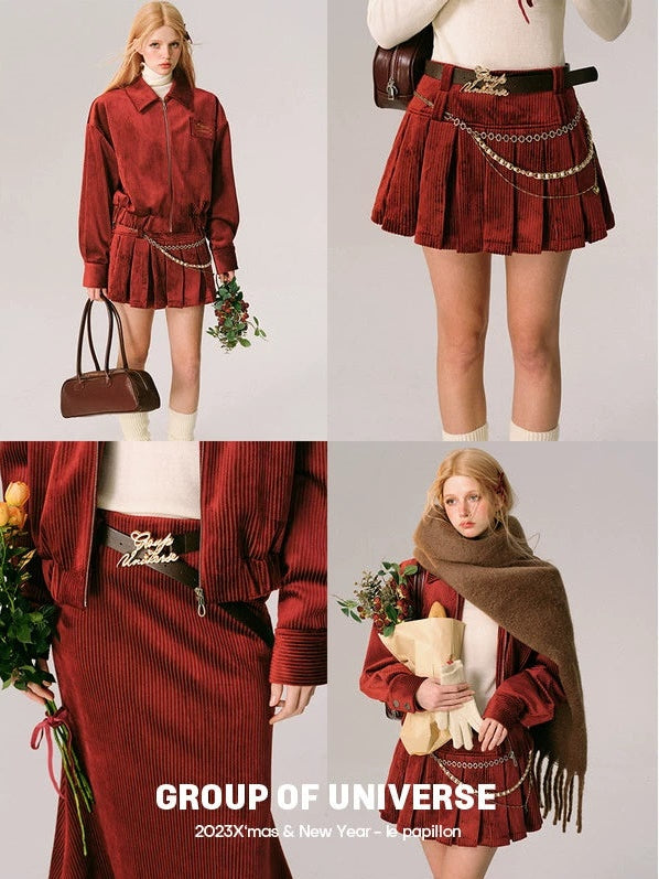 Samt Swing Top Blouson & Mini Faltenrock & langer Meerjungfrau -Rock