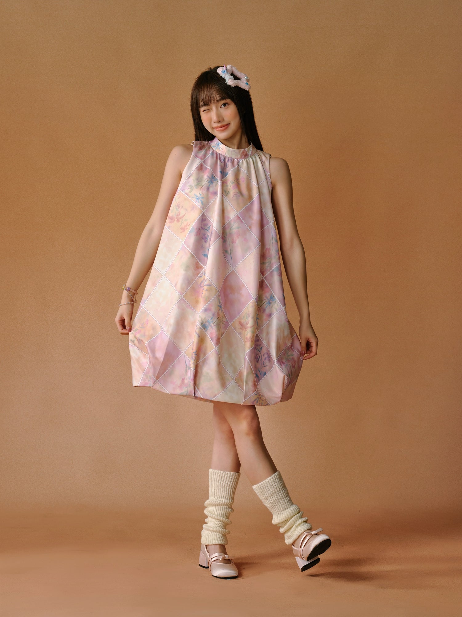 Plaid Floral Blooming Sleels Robe courte