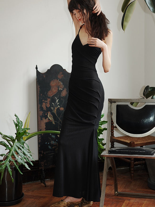 Slim Ruched Long Classic Slip Mermaid Dress