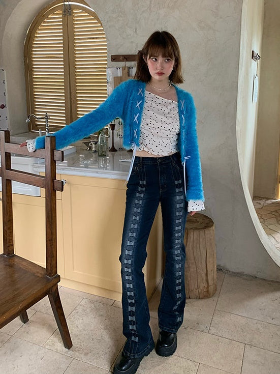 Niche Retro Washed Bow Jeans