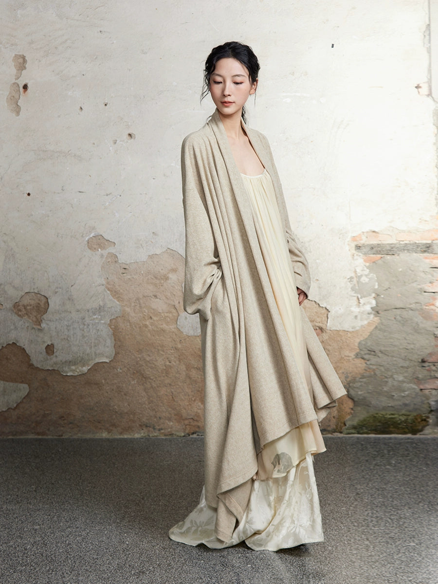 Strickkragen lange Kleid -Strickjacke