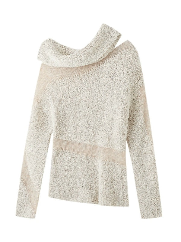 Patchwork Asymmetrical Pile Collar Sweater