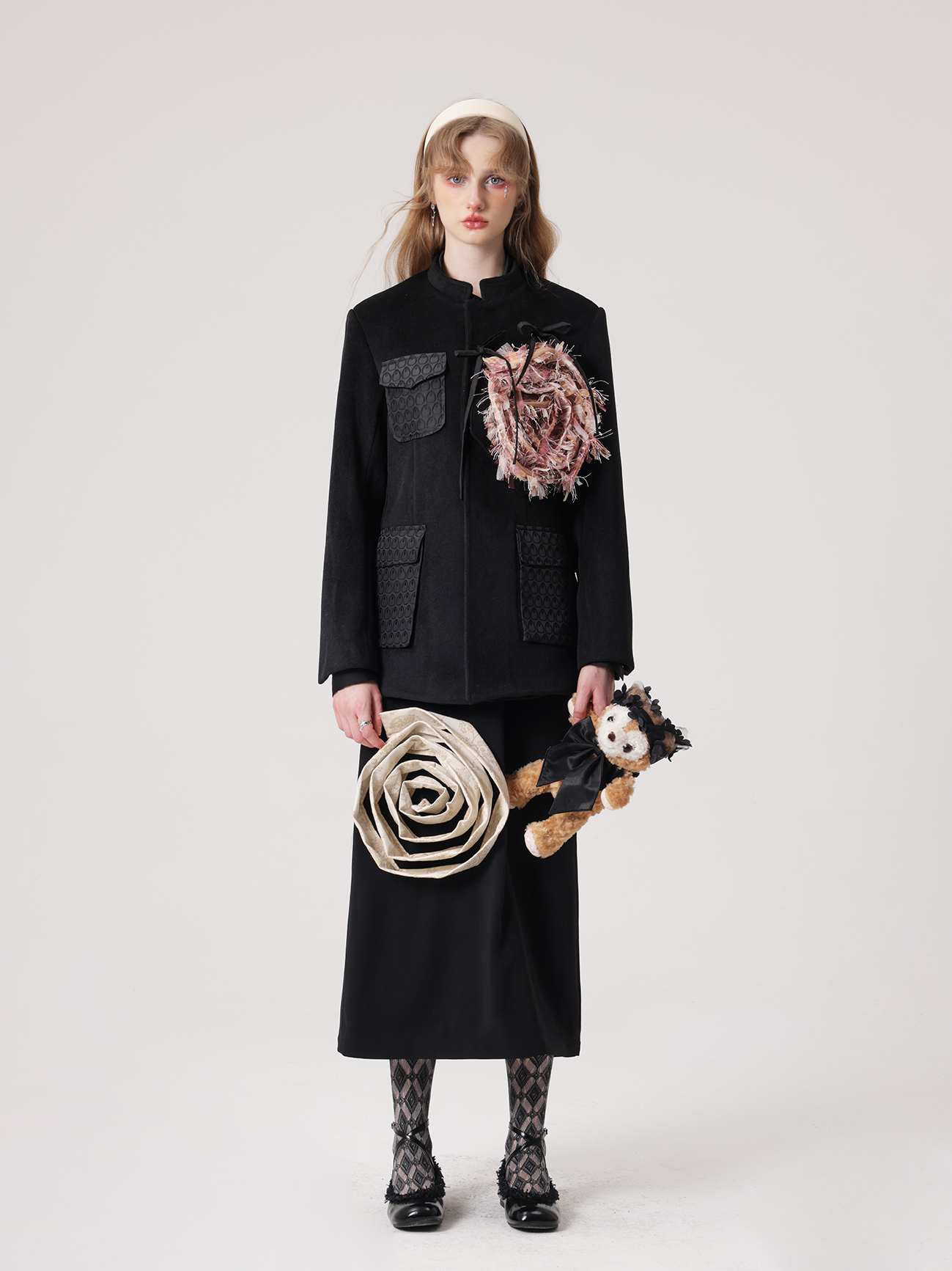 Rose Detachable Mid-mountain Collar Jacket
