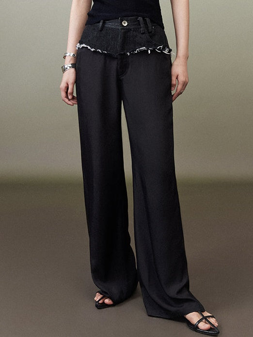 Raw Edge Straight Casual Wide Leg Pants