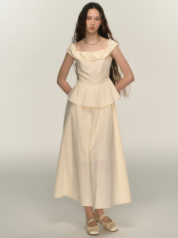 One-shoulder Embroidery Peplum Design One-piece