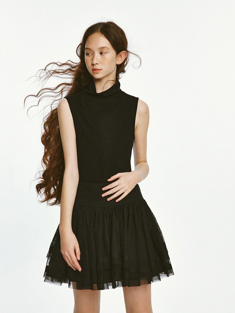Fake Two-piece Mesh Sleeveless Dress