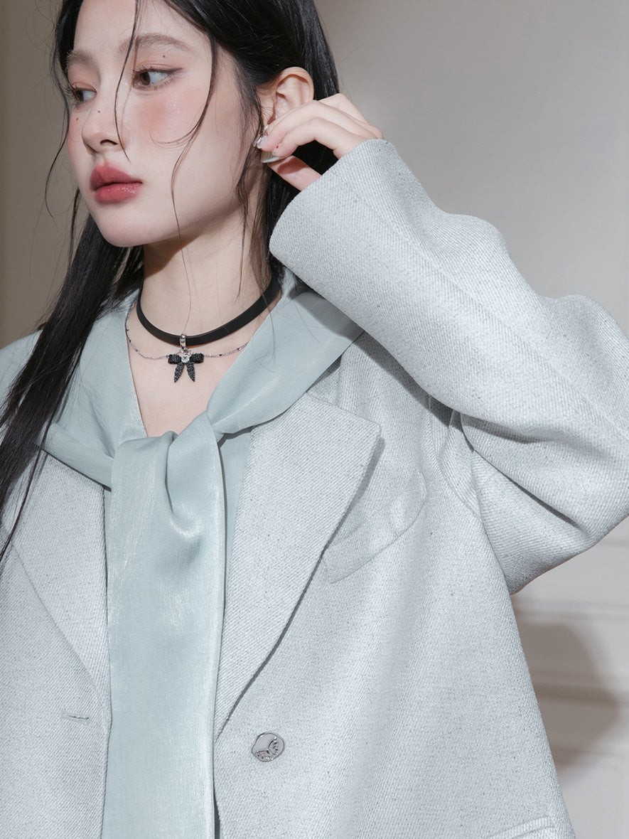 Loose Tailored Jacket & Box Pleated Skirt Set-up