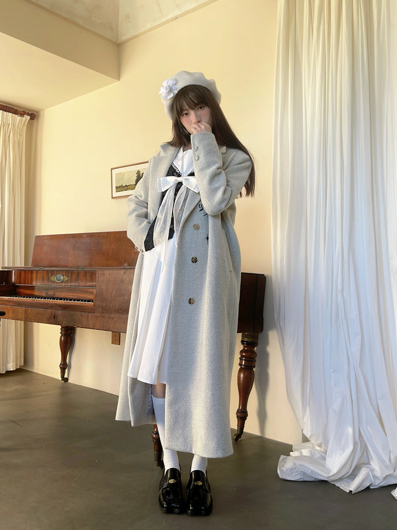 자수 퀼트 긴 체스터 코트