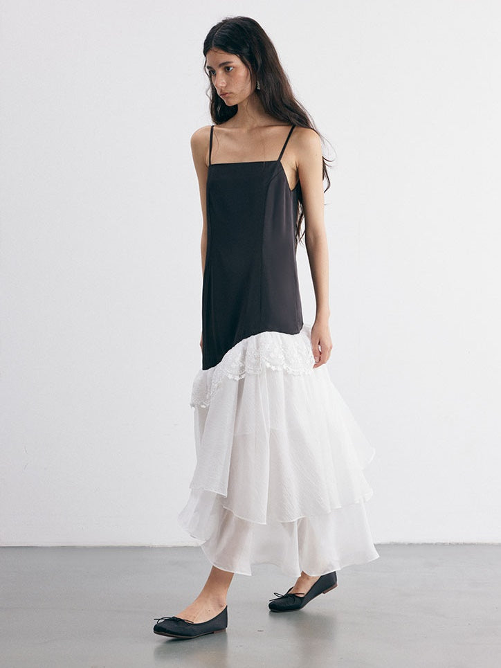 Curved Stitching Design Lace Trimmed Slip Dress