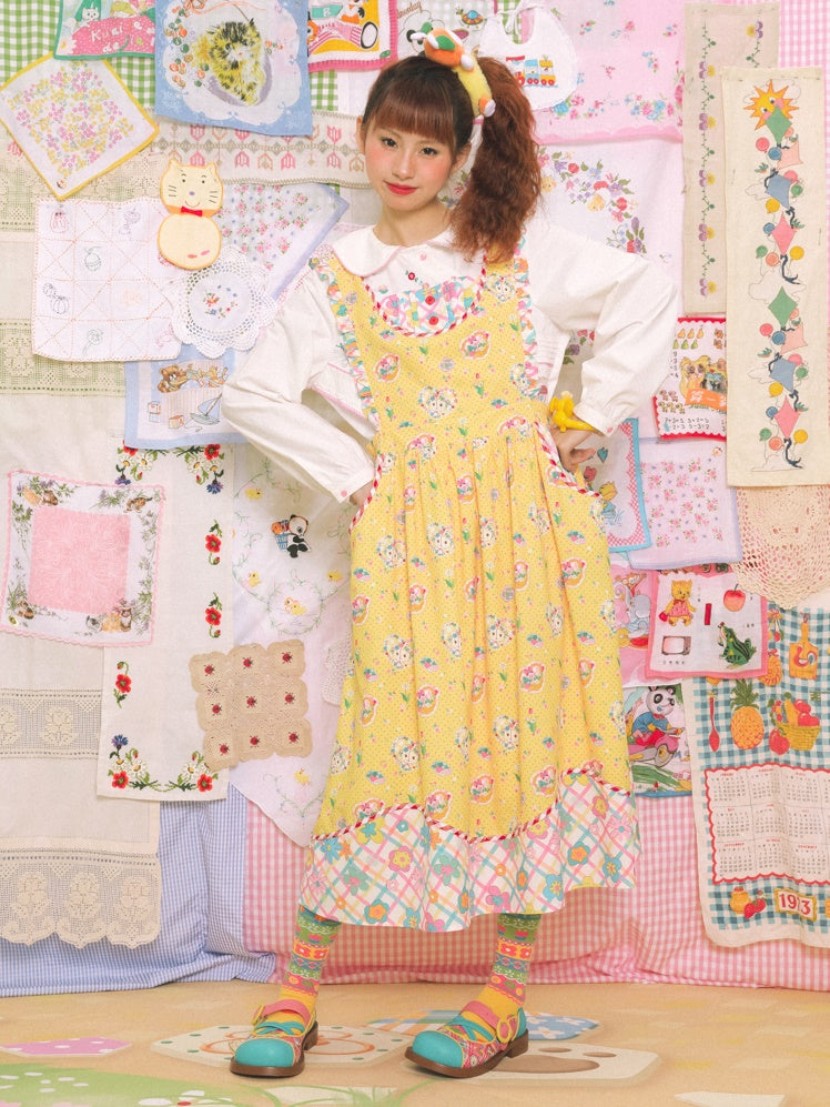 Cat Print Lace Apron Skirt