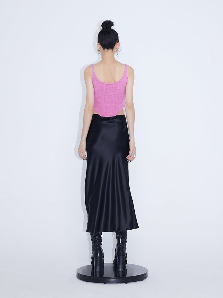 Glossy Drape Slit Skirt