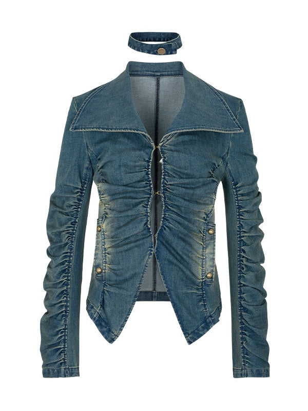 Street Pleated Stacked Denim Jacket