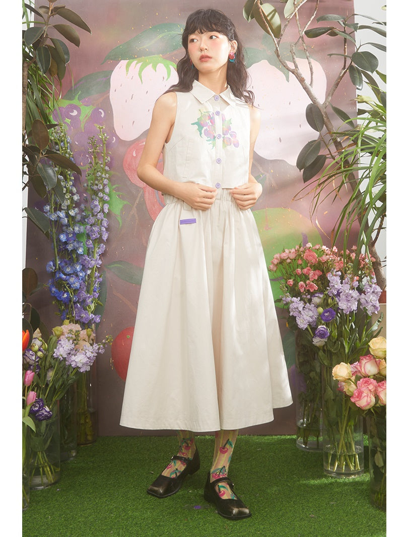 Gradient Grape Print Mid-length Sleeveless Shirt One-piece