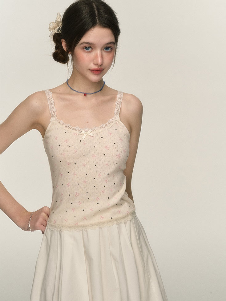 Girly Retro Bow Polka Dot Print Camisole