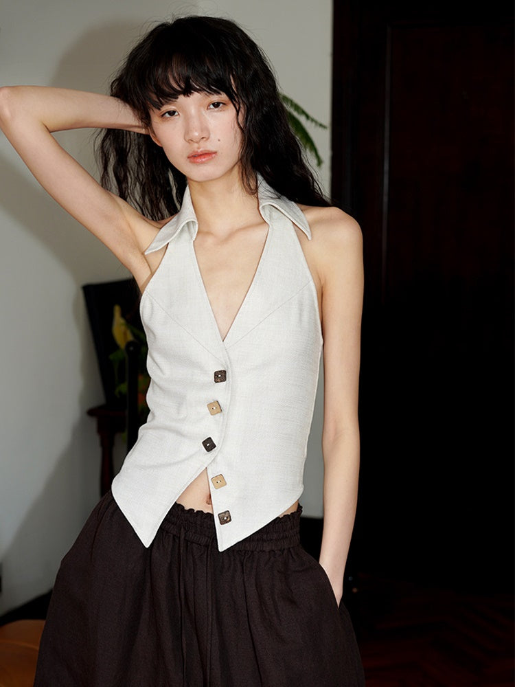 Slim-fit Backless V-neck Design Vest