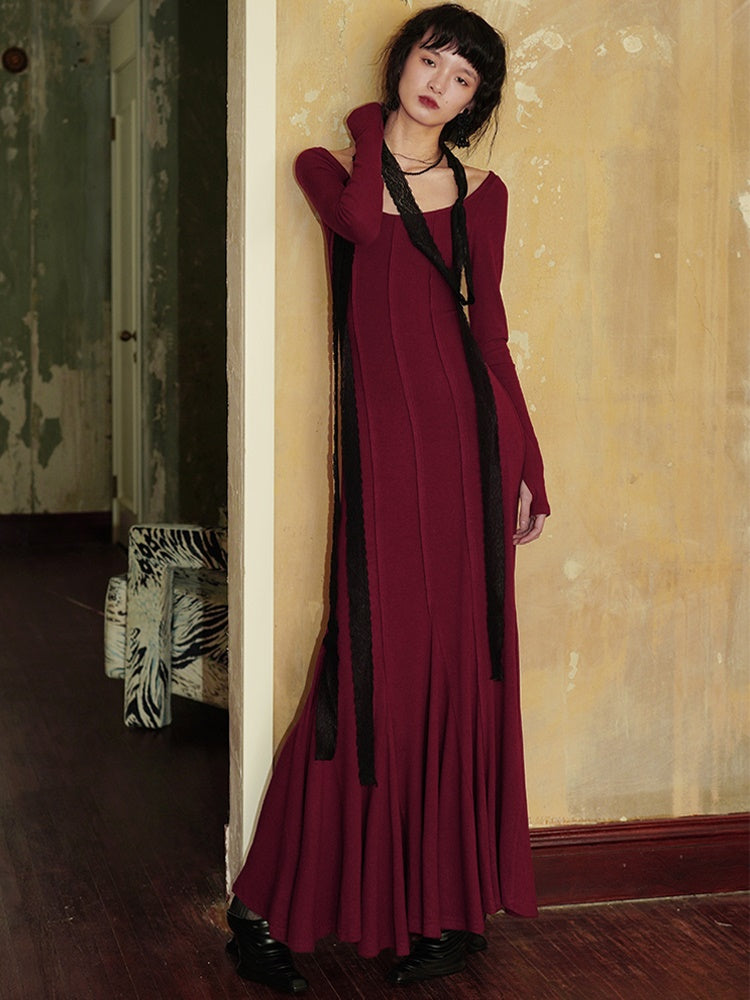 레이스를 훔친 슬림 장거리 박격 인어 드레스