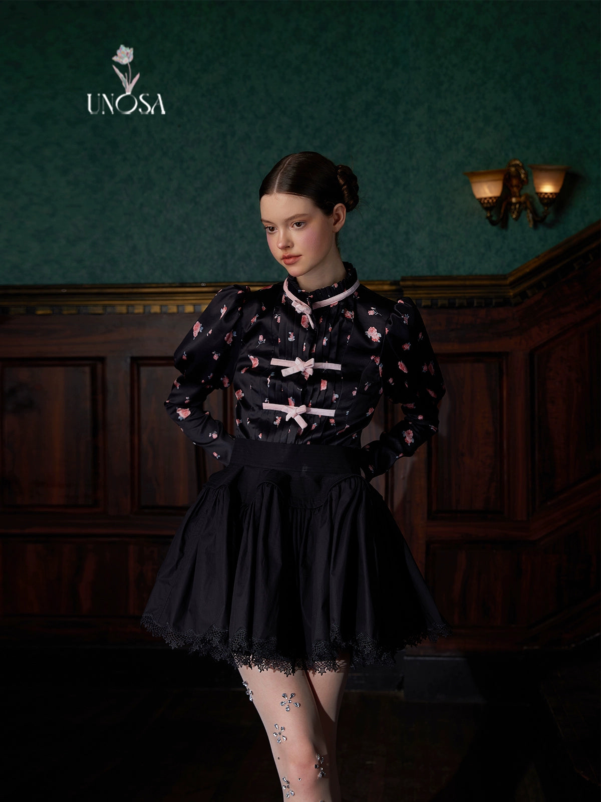 Chinese Style Bow Floral Puff Sleeve Shirt Jacket