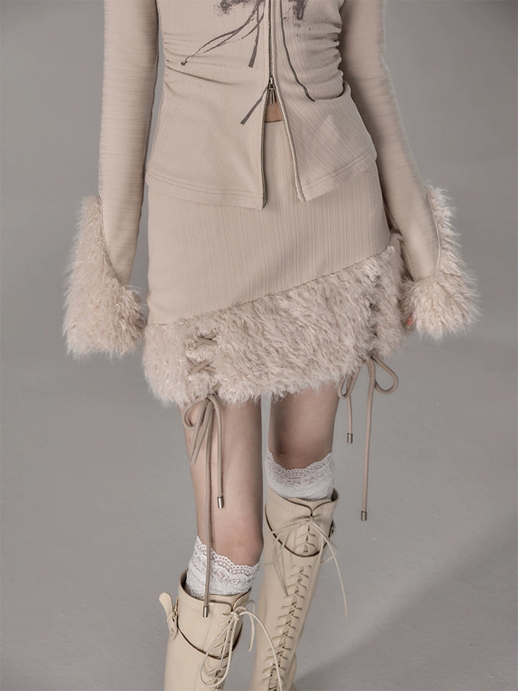 Fur Stitch Strap Loose Fluffy Jacket