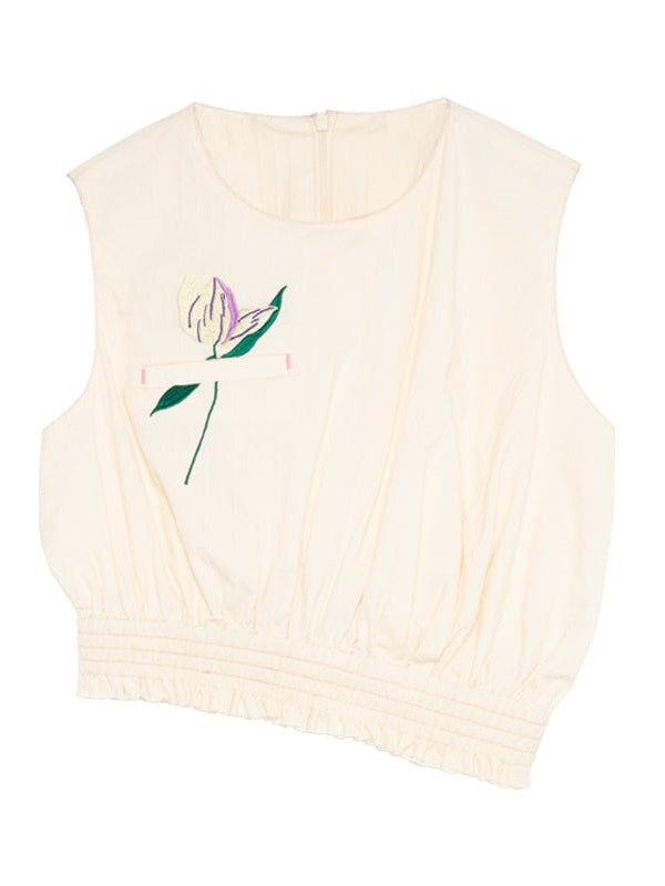 Tulip Embroidery Curved Hem Vest & Bud Skirt
