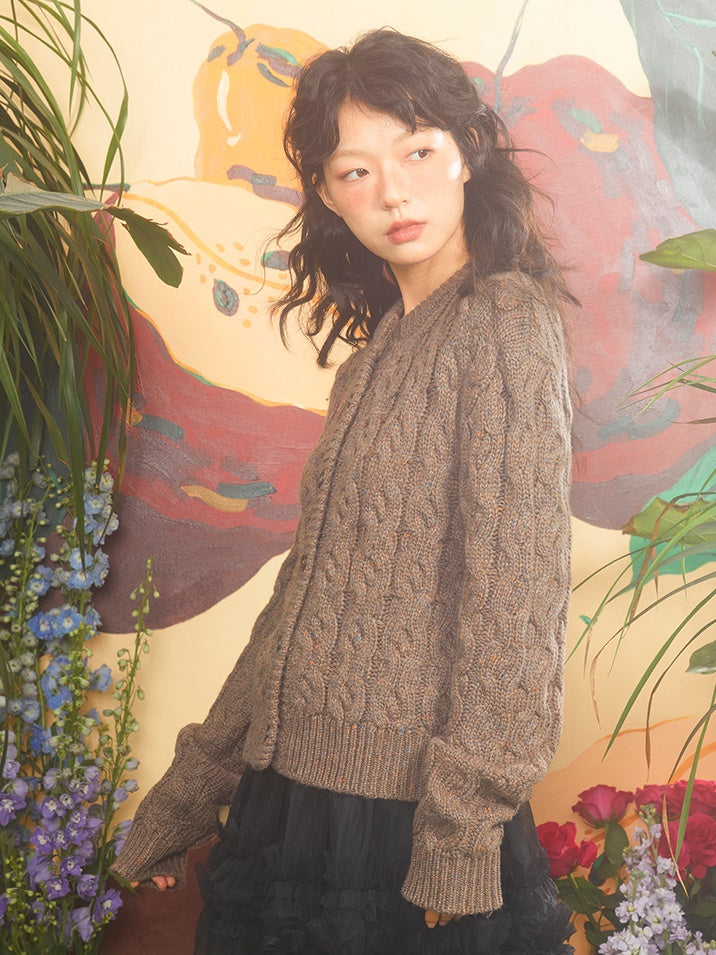 Love Strawberry Embroidered Cable Knitted Cardigan