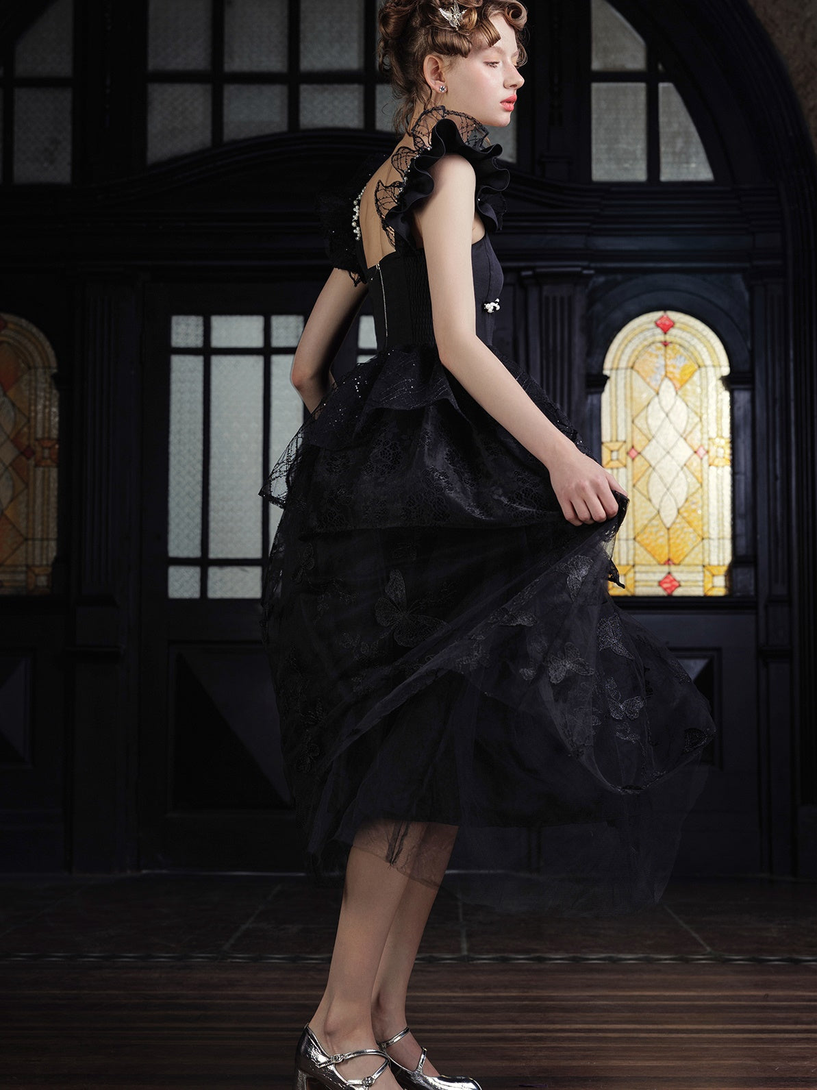 Suspender Pearl Chain Mesh Dress