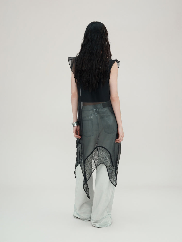 Lace Sequin Embroidery Tulle See-through Dress