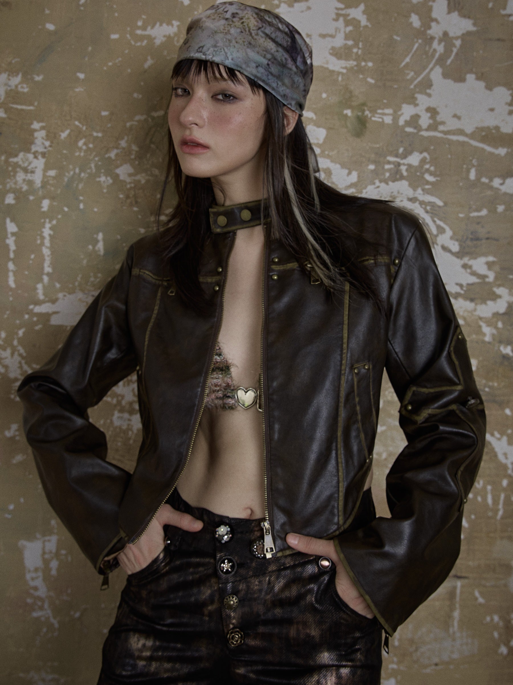 archive cross leather Jacket - アウター