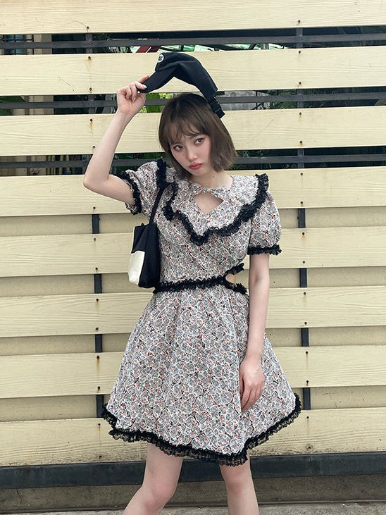 Schwarzer Spitze Hohlloch Taille Blumal Stickie ein Stück